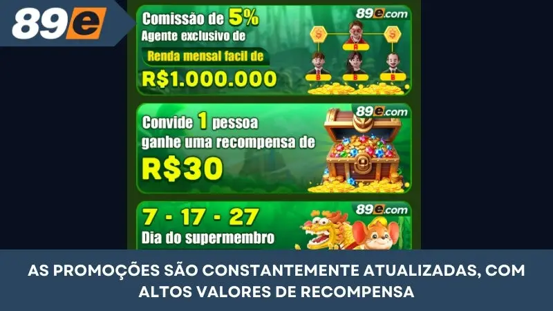 Os programas promocionais são continuamente atualizados, com altos valores de recompensa