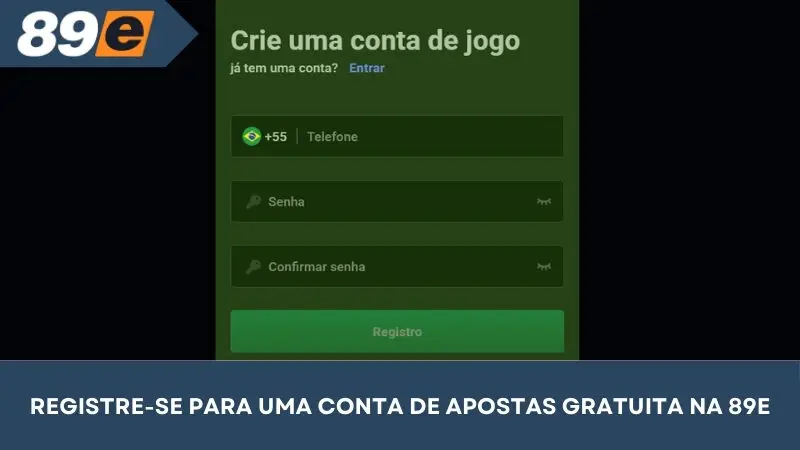 Registre uma conta de apostas grátis na 89E